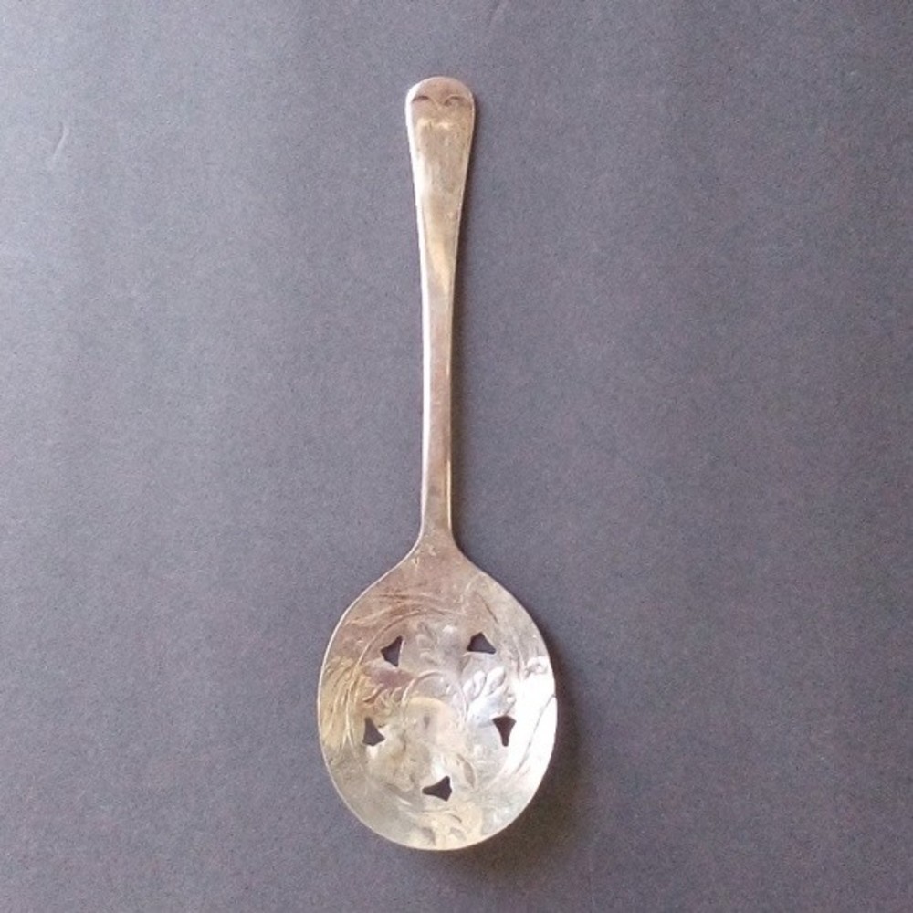 Greenfield England Silver Hammered Serving Spoon Dining slotted